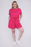 Zenana Plus Brushed DTY Round Neck Short Sleeves Romper with Pockets - Rosa Apparel