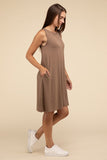 Zenana Sleeveless Flared Dress with Side Pockets - Rosa Apparel