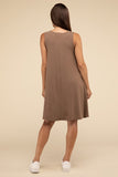 Zenana Sleeveless Flared Dress with Side Pockets - Rosa Apparel