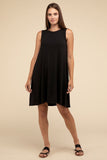 Zenana Sleeveless Flared Dress with Side Pockets - Rosa Apparel