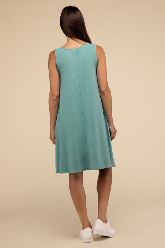 Zenana Sleeveless Flared Dress with Side Pockets - Rosa Apparel