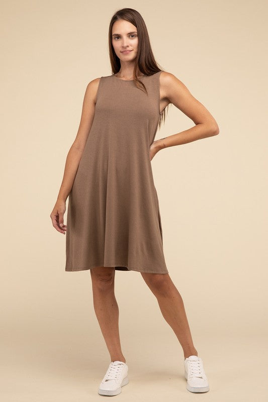 Zenana Sleeveless Flared Dress with Side Pockets - Rosa Apparel