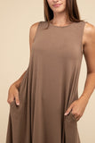 Zenana Sleeveless Flared Dress with Side Pockets - Rosa Apparel