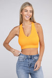 Zenana Sporty Ribbed Cropped Racerback V-Neck Sleeveless Tank Top - Rosa Apparel