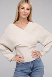 Zenana Viscose Cross Wrap V-Neck Pullover Sweater - Rosa Apparel