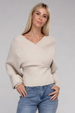 Zenana Viscose Cross Wrap V-Neck Pullover Sweater - Rosa Apparel