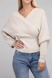 Zenana Viscose Cross Wrap V-Neck Pullover Sweater - Rosa Apparel