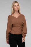 Zenana Viscose Cross Wrap V-Neck Pullover Sweater - Rosa Apparel