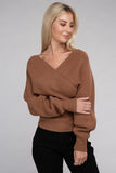 Zenana Viscose Cross Wrap V-Neck Pullover Sweater - Rosa Apparel