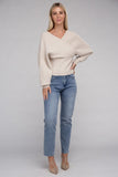 Zenana Viscose Cross Wrap V-Neck Pullover Sweater - Rosa Apparel