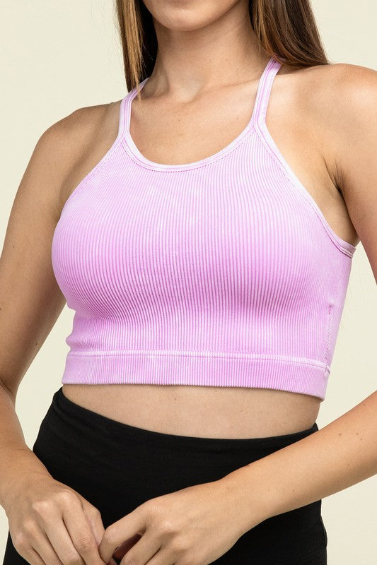 Zenana Washed Ribbed Seamless Cropped Cami Top - Rosa Apparel