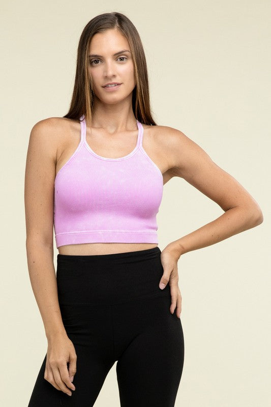 Zenana Washed Ribbed Seamless Cropped Cami Top - Rosa Apparel