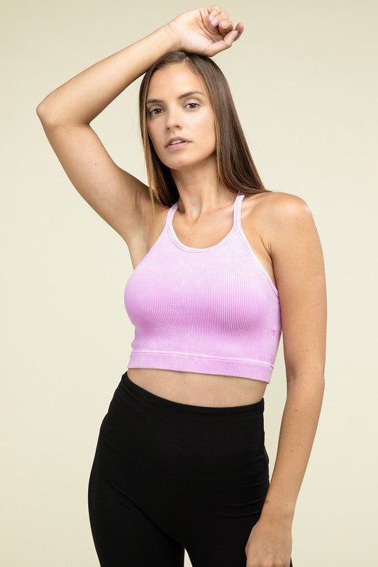 Zenana Washed Ribbed Seamless Cropped Cami Top - Rosa Apparel