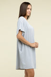 Zenana Woven Airflow V Neck T-Shirt Dress with Pockets - Rosa Apparel