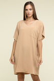 Zenana Woven Airflow V Neck T-Shirt Dress with Pockets - Rosa Apparel