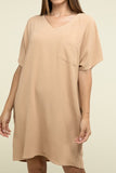 Zenana Woven Airflow V Neck T-Shirt Dress with Pockets - Rosa Apparel