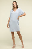 Zenana Woven Airflow V Neck T-Shirt Dress with Pockets - Rosa Apparel