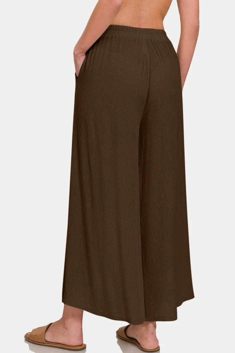 Zenana Woven Wide Leg Pants With Pockets - Rosa Apparel