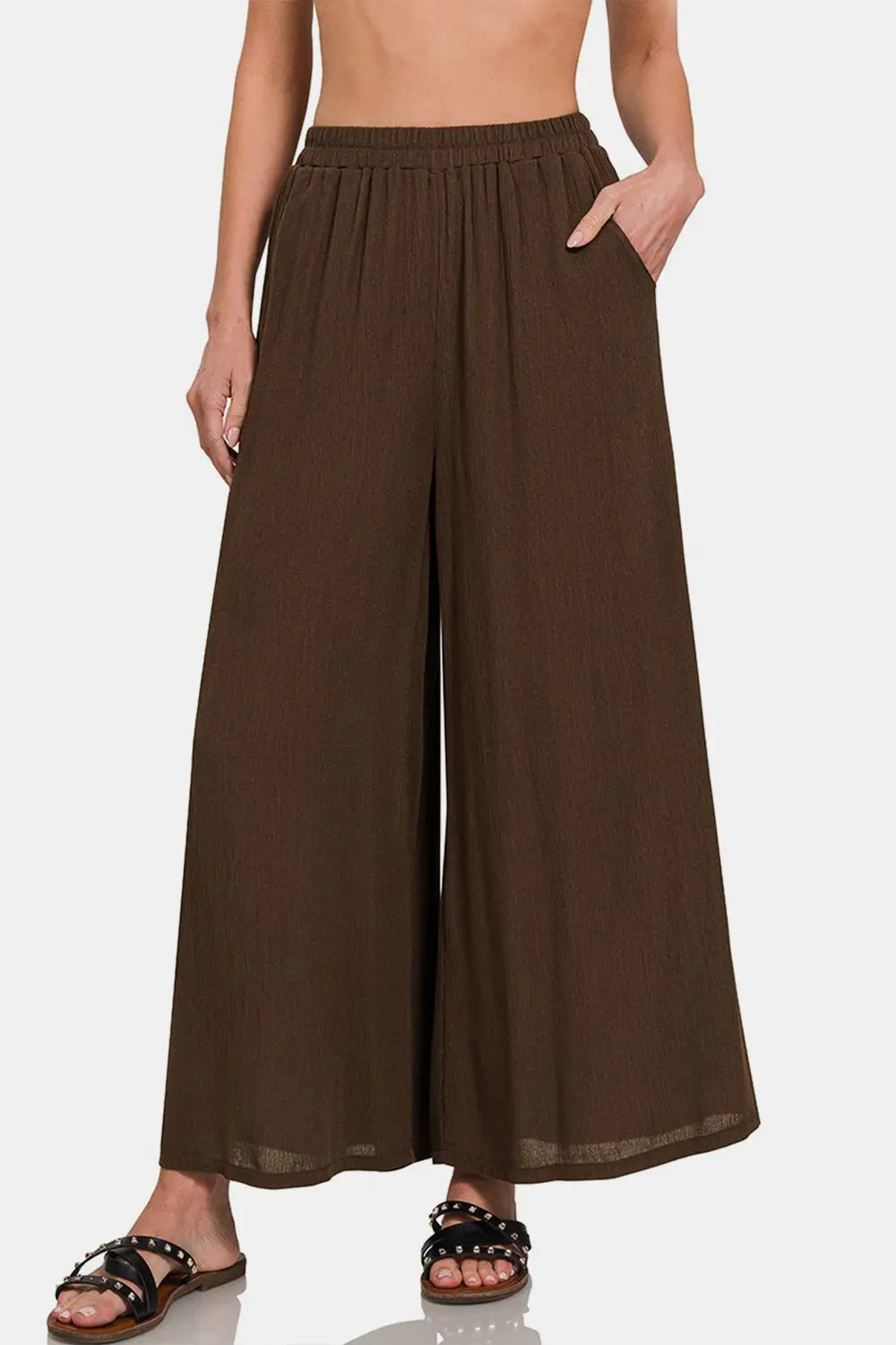 Zenana Woven Wide Leg Pants With Pockets - Rosa Apparel