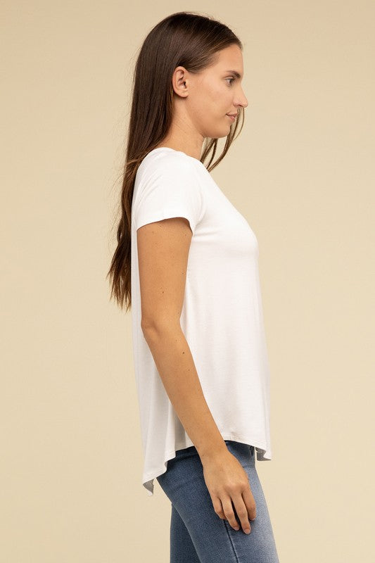 Flowy Round Hem Rayon Short Sleeve Top ZENANA