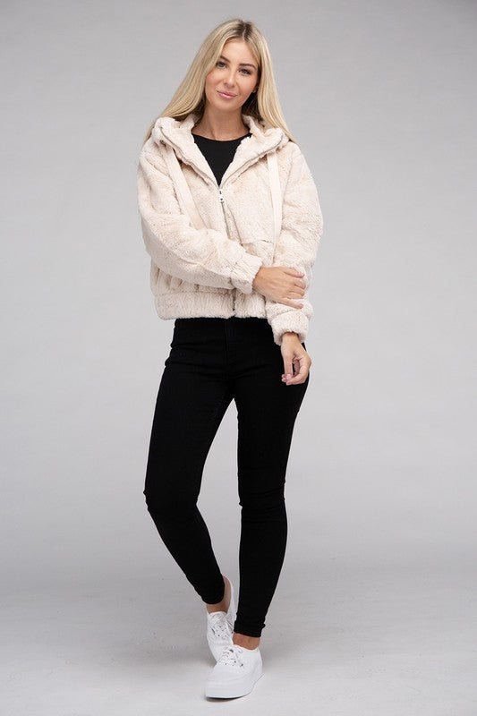 Ambiance Fluffy Zip-Up Teddy Sweater Hoodie Ambiance Apparel