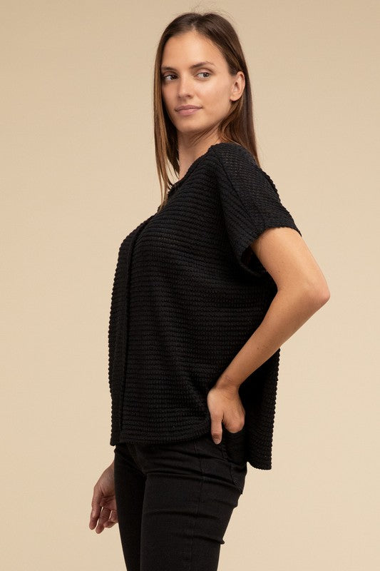 Zenana Dolman Short Sleeve Jacquard Sweater ZENANA