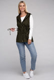 Drawstring Waist Military Hoodie Vest ZENANA