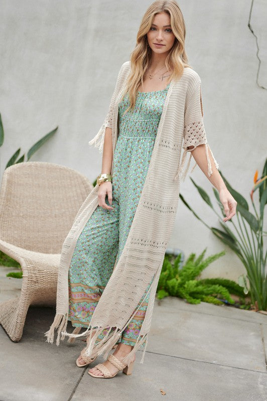 Solid Long Cardigan With Fringe Davi & Dani