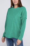 Ribbed Brushed Melange Hacci Sweater with a Pocket ZENANA