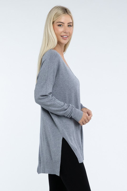 Hi-Low Hem Front Seam Sweater ZENANA