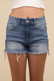 Zenana Mid Rise Raw Frayed Hem Denim Shorts ZENANA