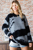 First Love Full Size Abstract Pattern Contrast Feather Yarn Sweater Trendsi