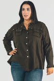 Plus Distressed hem button down oversize shirt Davi & Dani