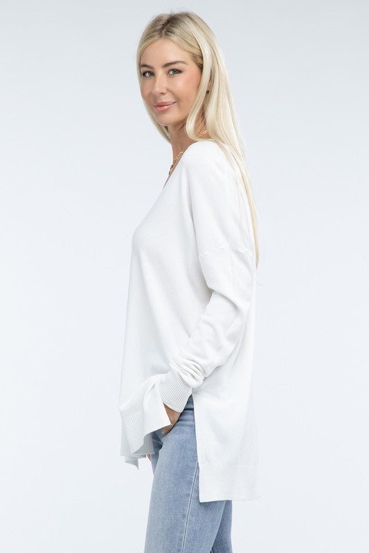 Hi-Low Hem Front Seam Sweater ZENANA