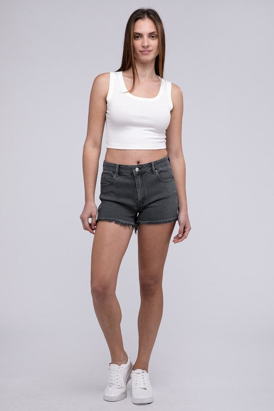 Zenana Acid Washed Frayed Cutoff Hem Shorts - Rosa Apparel