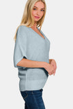 Zenana V-Neck Short Sleeve Dolman Sweater Trendsi