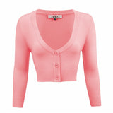 Mak Women's Cropped Bolero V-Neck 3/4 Sleeve Cardigan - Rosa Apparel