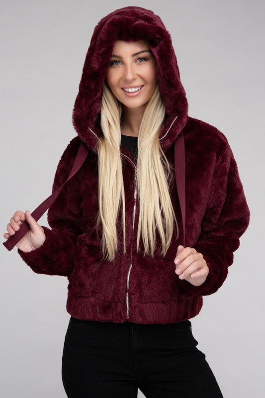 Ambiance Fluffy Zip-Up Teddy Sweater Hoodie Ambiance Apparel