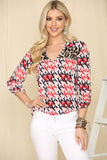 Celeste Full Size Houndstooth & Leopard Roll-Tab Sleeve Top Celeste