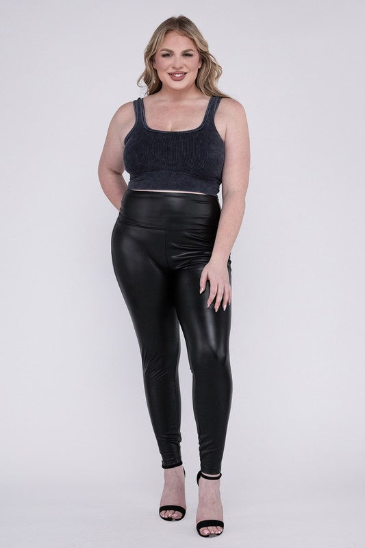 Plus High Rise Faux Leather Leggings ZENANA