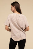 Back Patch Crinkle Washed Raglan Sleeve T-Shirt ZENANA