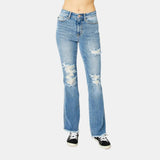 Judy Blue Full Size Distressed Casual Denim Raw Hem Bootcut Jeans Style #: 82542