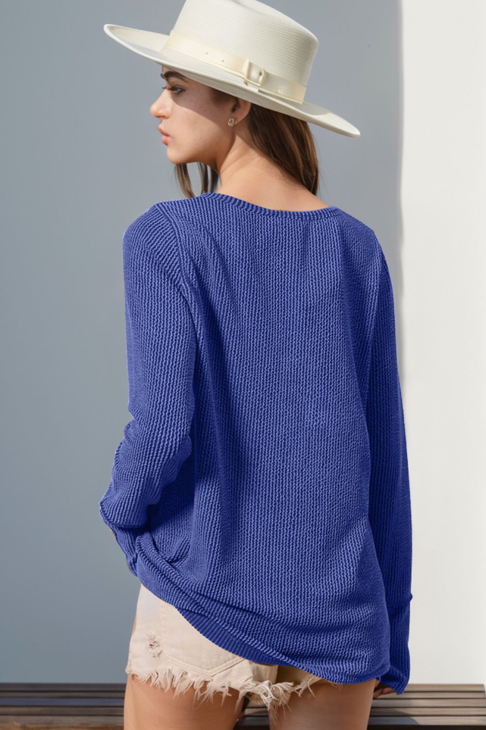 Double Take Full Size Notched Thumbhole Long Sleeve T-Shirt Trendsi