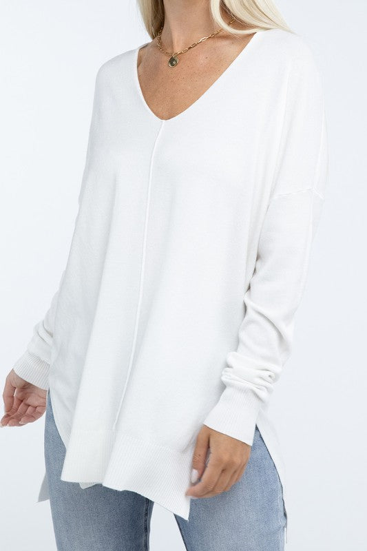 Hi-Low Hem Front Seam Sweater ZENANA