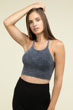 Zenana Washed Ribbed Seamless Cropped Cami Top