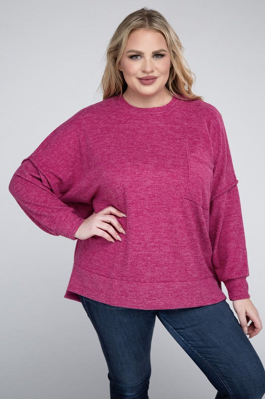 Plus Brushed Melange Drop Shoulder Sweater ZENANA