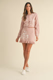 MABLE Floral Embroidered Crop Cardigan and Ruffled Mini Skirt Set Trendsi