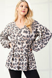 Celeste Full Size Leopard V-Neck Balloon Sleeve Blouse Trendsi