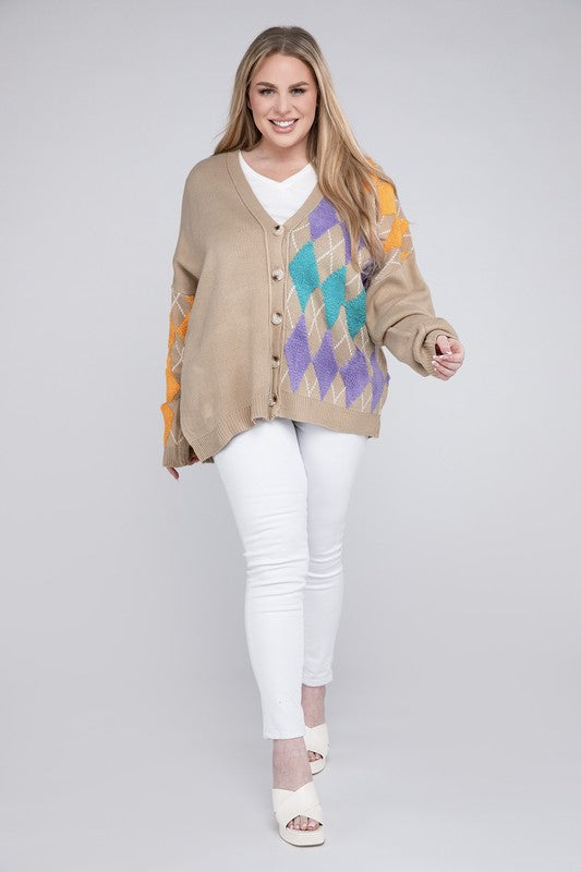 Plus V Neck Button Front Cardigan Davi & Dani