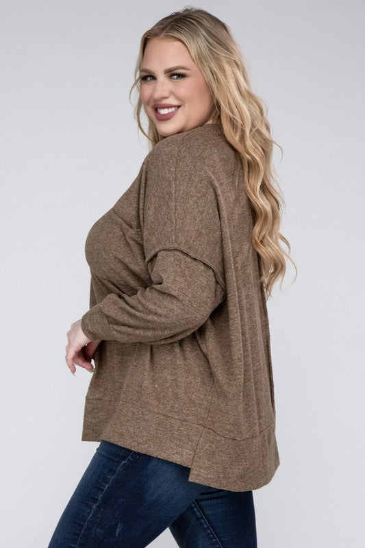 Plus Brushed Melange Drop Shoulder Sweater ZENANA